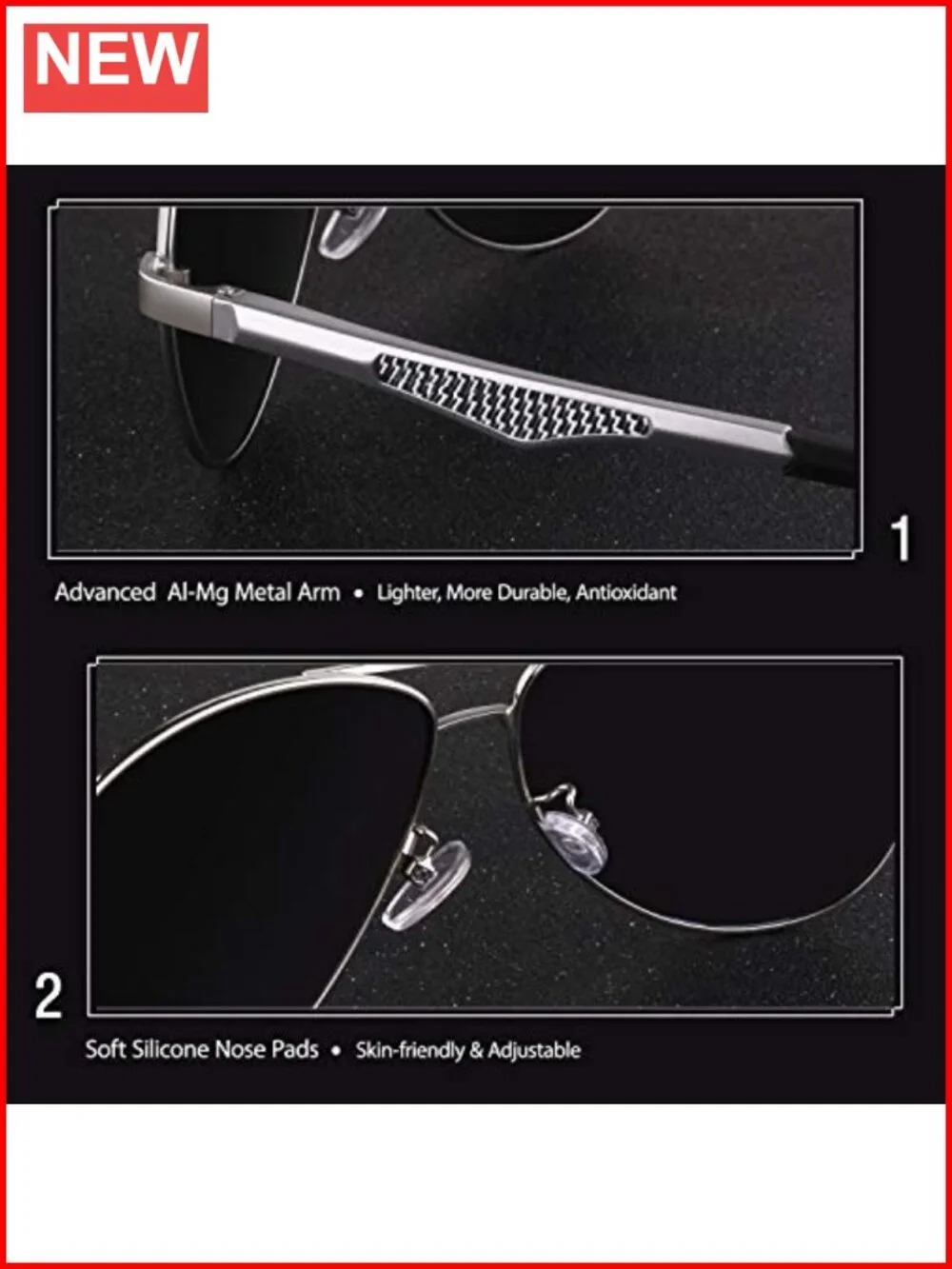 Classic Military Style Pilot Polarized Sunglasses Spring Hinge Al-Mg